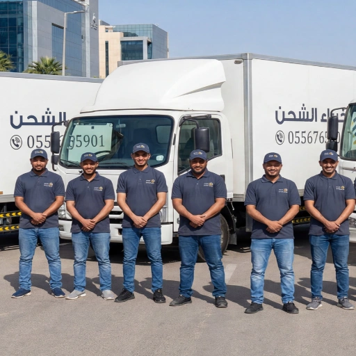 فريق نقل العفش امام شاحنات النقل