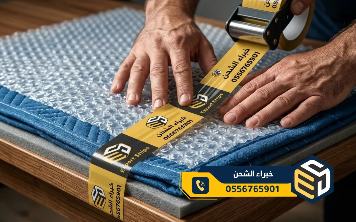 عامل يقوم بتغليف العفش