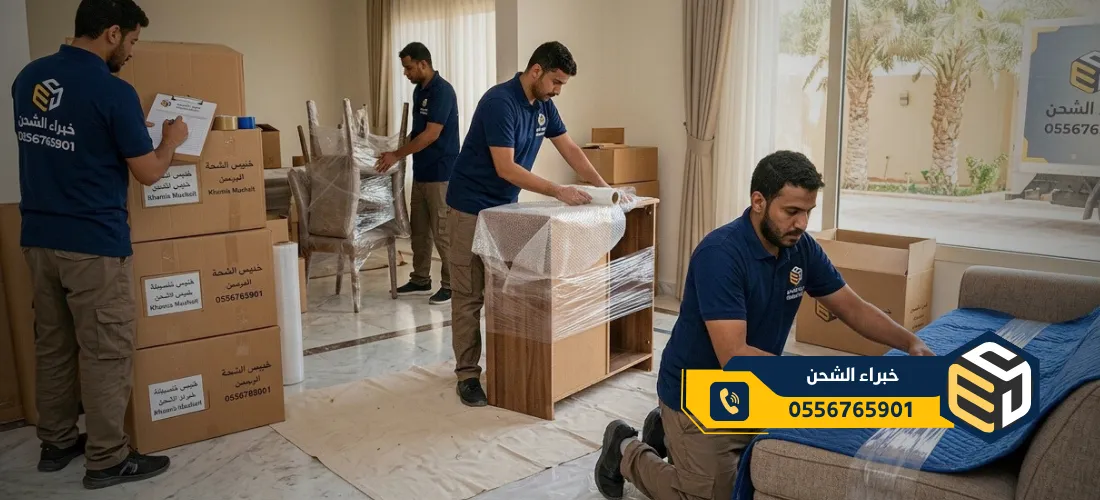 ترتيب صناديق العفش بشكل منظم مع كتابة اسم الغرفة لتسهيل التفريغ والترتيب في المنزل الجديد.