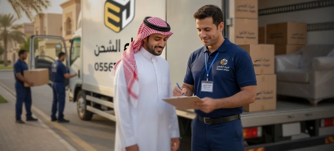 تسليم العفش بعد التركيب بنجاح في منزل العميل في الرياض مع ضمان رضا العميل عن خدمة نقل العفش.